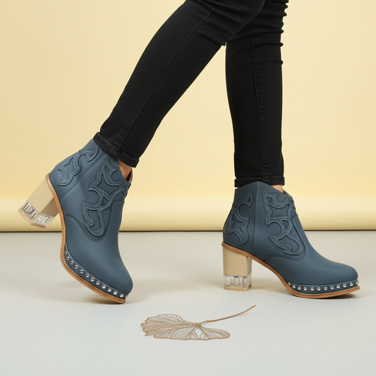 Walking pose showing boots in motion