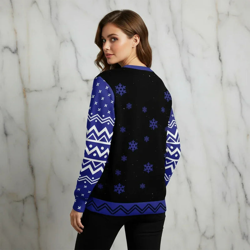 Woman wearing sweater back view over shoulder