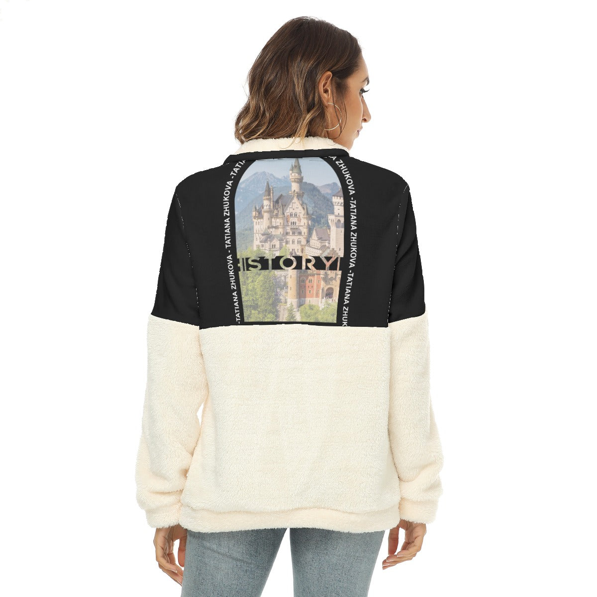 Light Yellow Borg Black Fleece Sweatshirt