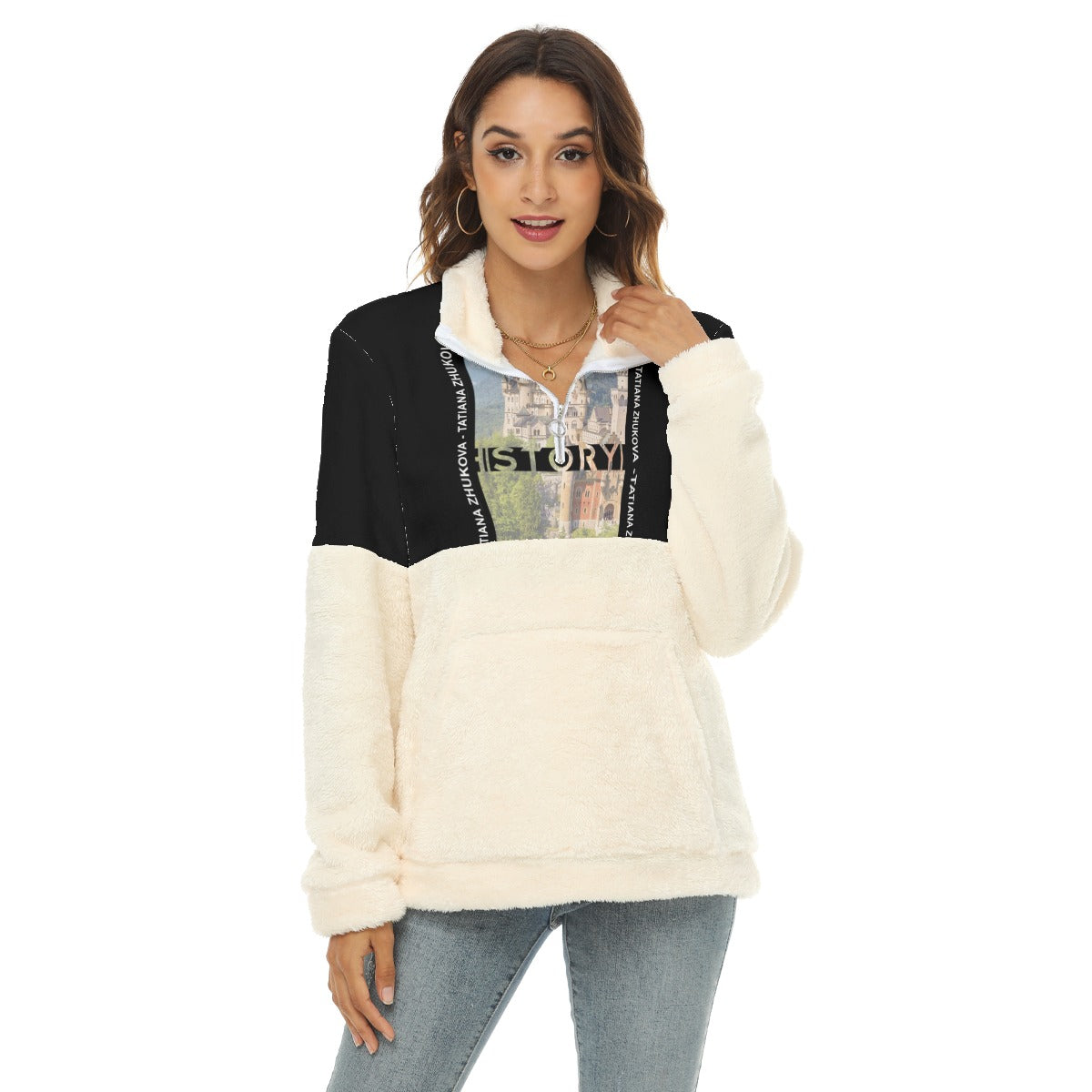 Light Yellow Borg Black Fleece Sweatshirt