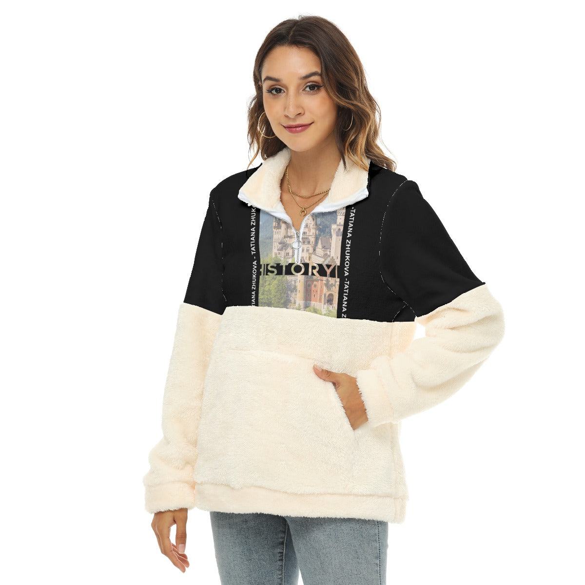 Light Yellow Borg Black Fleece Sweatshirt