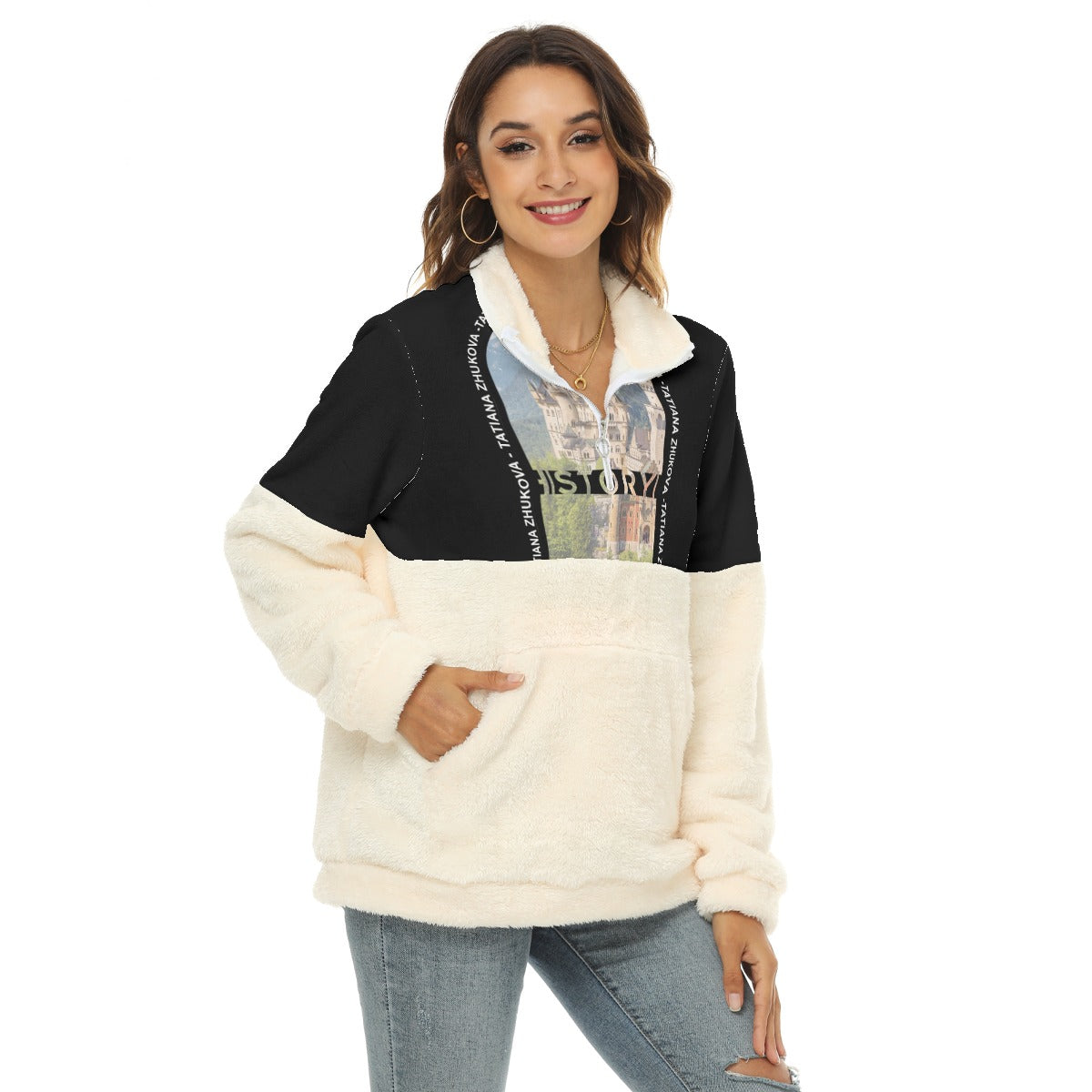 Light Yellow Borg Black Fleece Sweatshirt