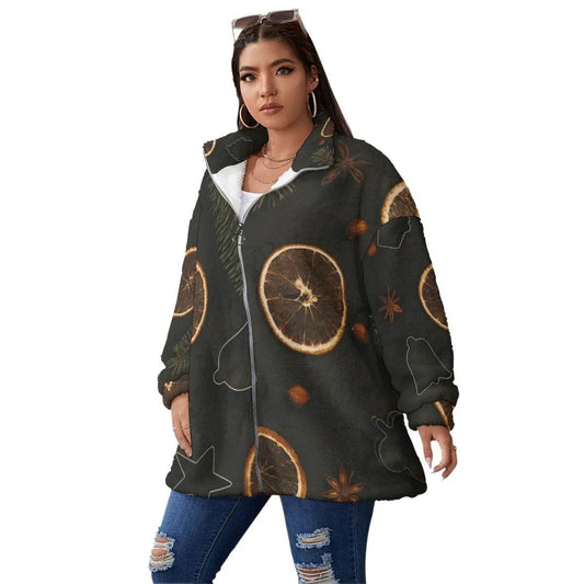 Borg Fleece Coat With Zipper Closure - Dark Gray - IVORYNN