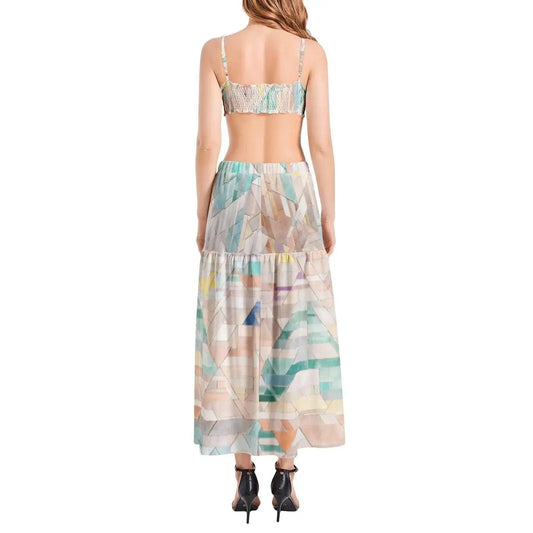 Bralette Top and High Slit Thigh Skirt Set - Colorful - IVORYNN