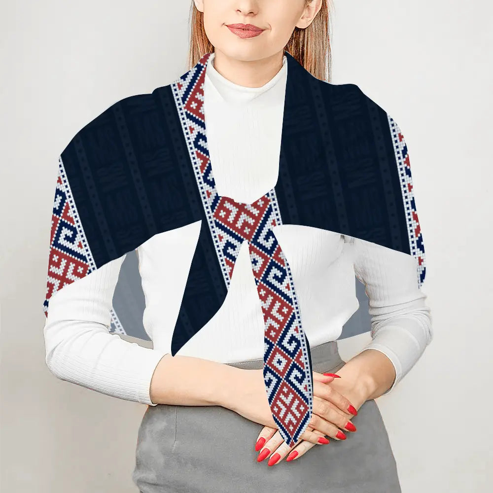 Decoration Soft Silk Thin Satin Dark Blue Shawl - IVORYNN