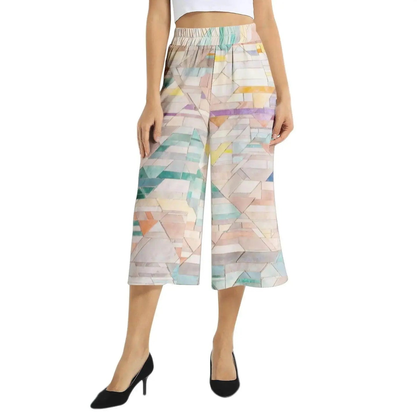 Elastic Waist Capris Wide Leg Pant - Colorful - IVORYNN