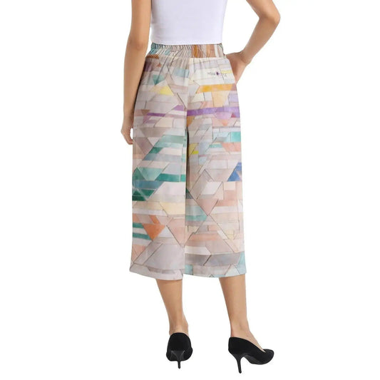 Elastic Waist Capris Wide Leg Pant - Colorful - IVORYNN