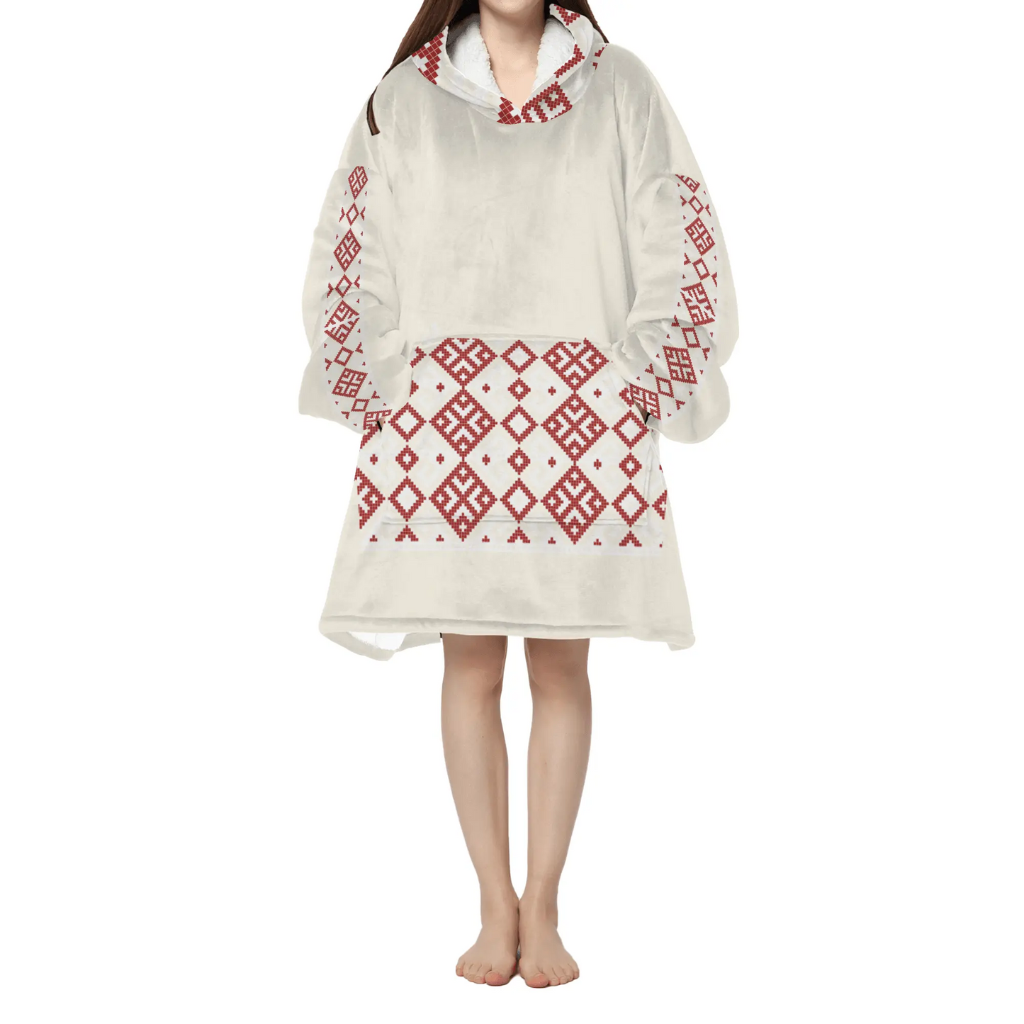 Embroidery Long Sherpa Hooded Blanket - IVORYNN