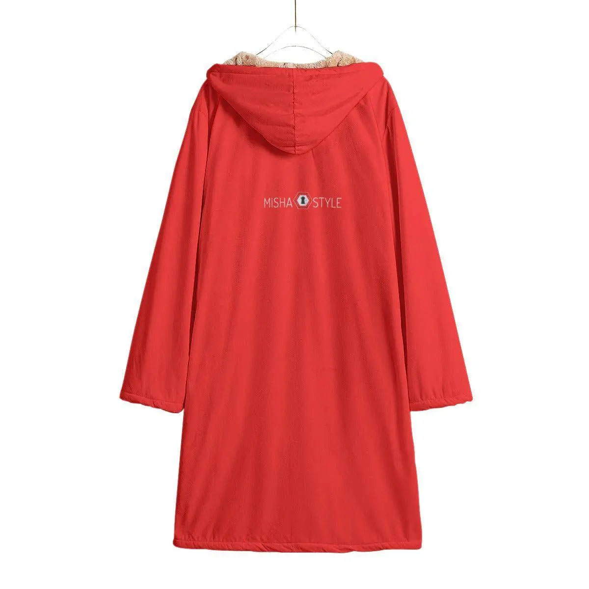 Horn Button Long Fleece Windbreaker - Red - IVORYNN