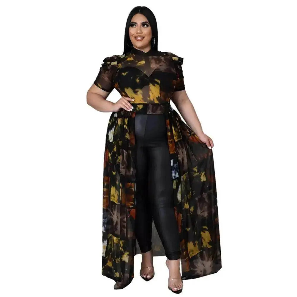 Plus Size Sexy Chiffon Puff Short Sleeve Mesh Tops - IVORYNN