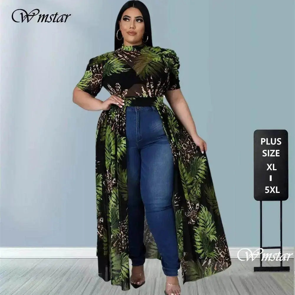 Plus Size Sexy Chiffon Puff Short Sleeve Mesh Tops - IVORYNN