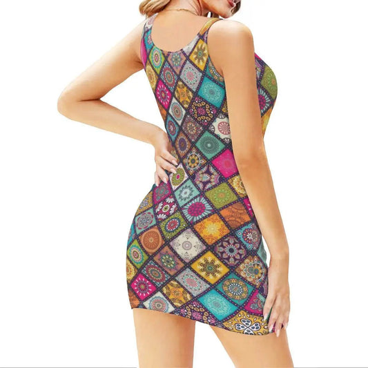 Slim Fit Halter Short Dress - Colorful - IVORYNN
