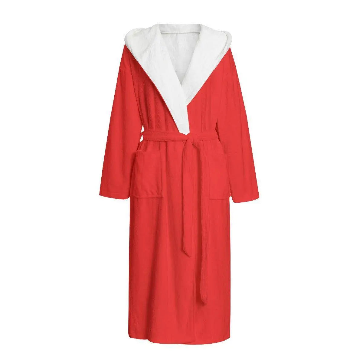 Unisex Flannel Hooded bathrobe - Red - IVORYNN