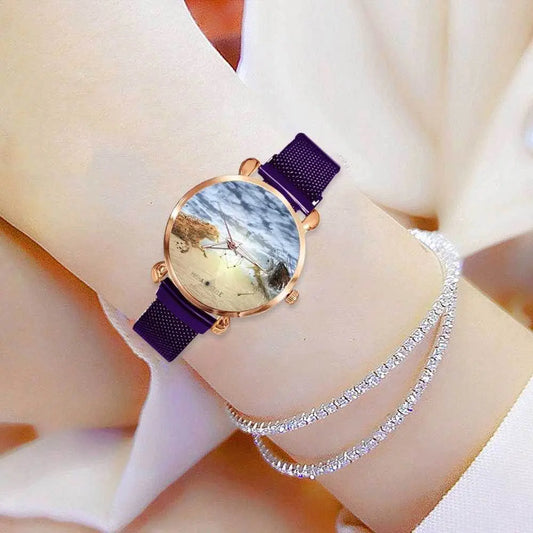 Women's Magnetic Buckle Quartz Wrist Watches - Purple - IVORYNN