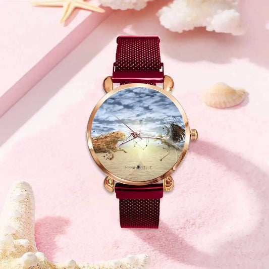 Women's Magnetic Buckle Quartz Wrist Watches - Red - IVORYNN