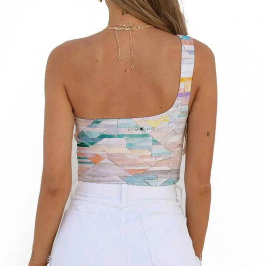 Women's One Shoulder Tank Top - colorful - IVORYNN