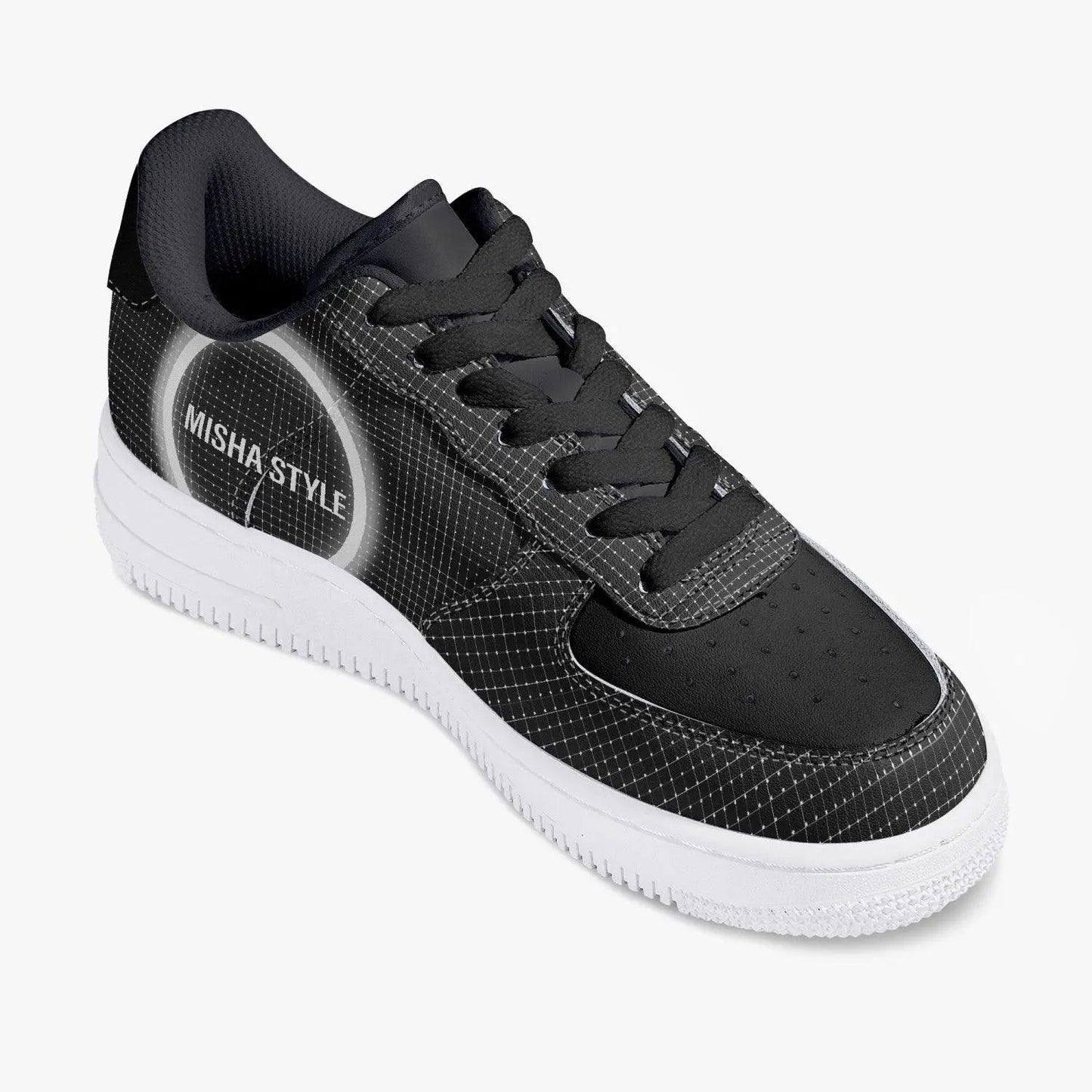 Black Low-Top Leather Sports Sneakers - Mishastyle