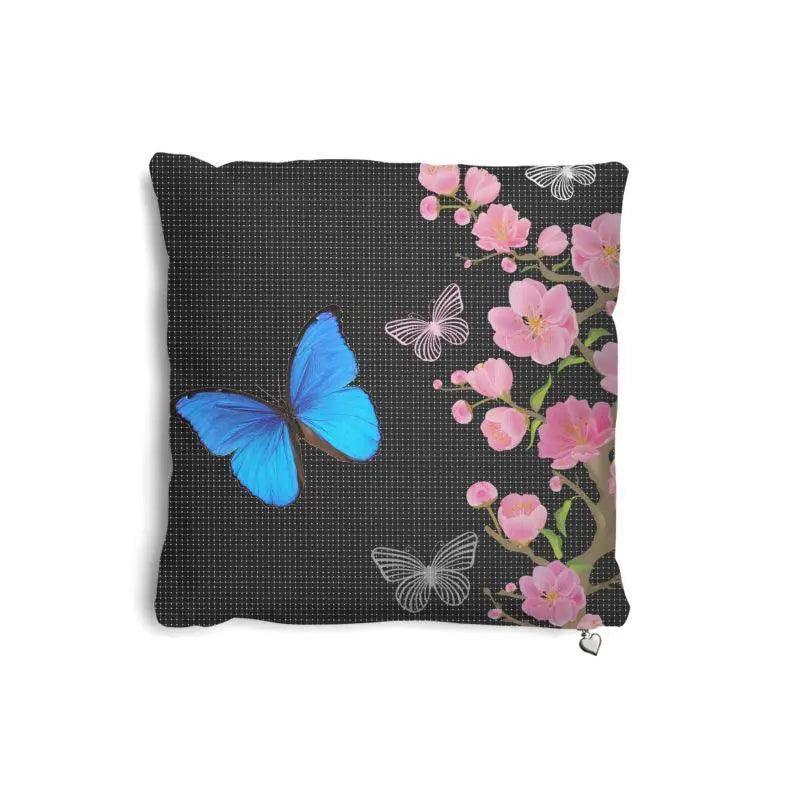 Blue Butterfly Floral Throw Decor Pillow - Mishastyle