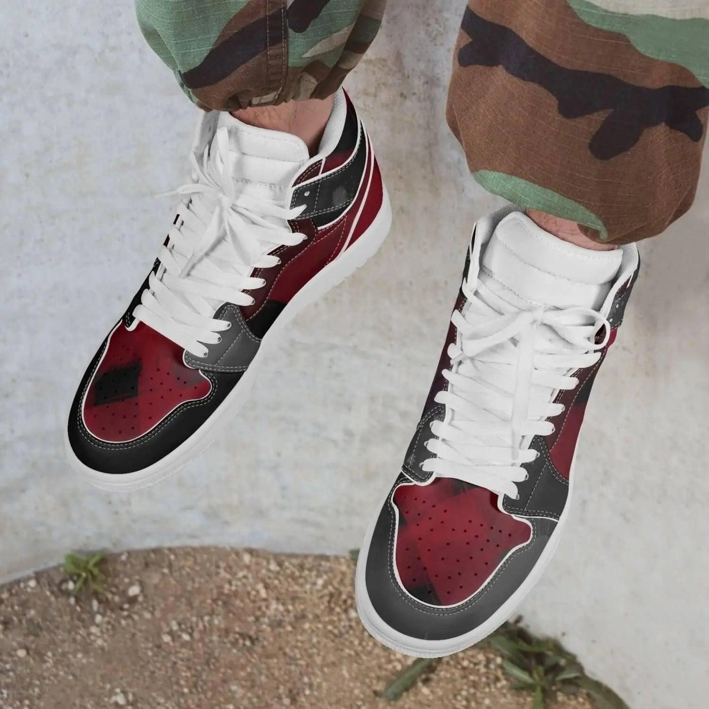 High-Top Leather Sneakers - White - Mishastyle