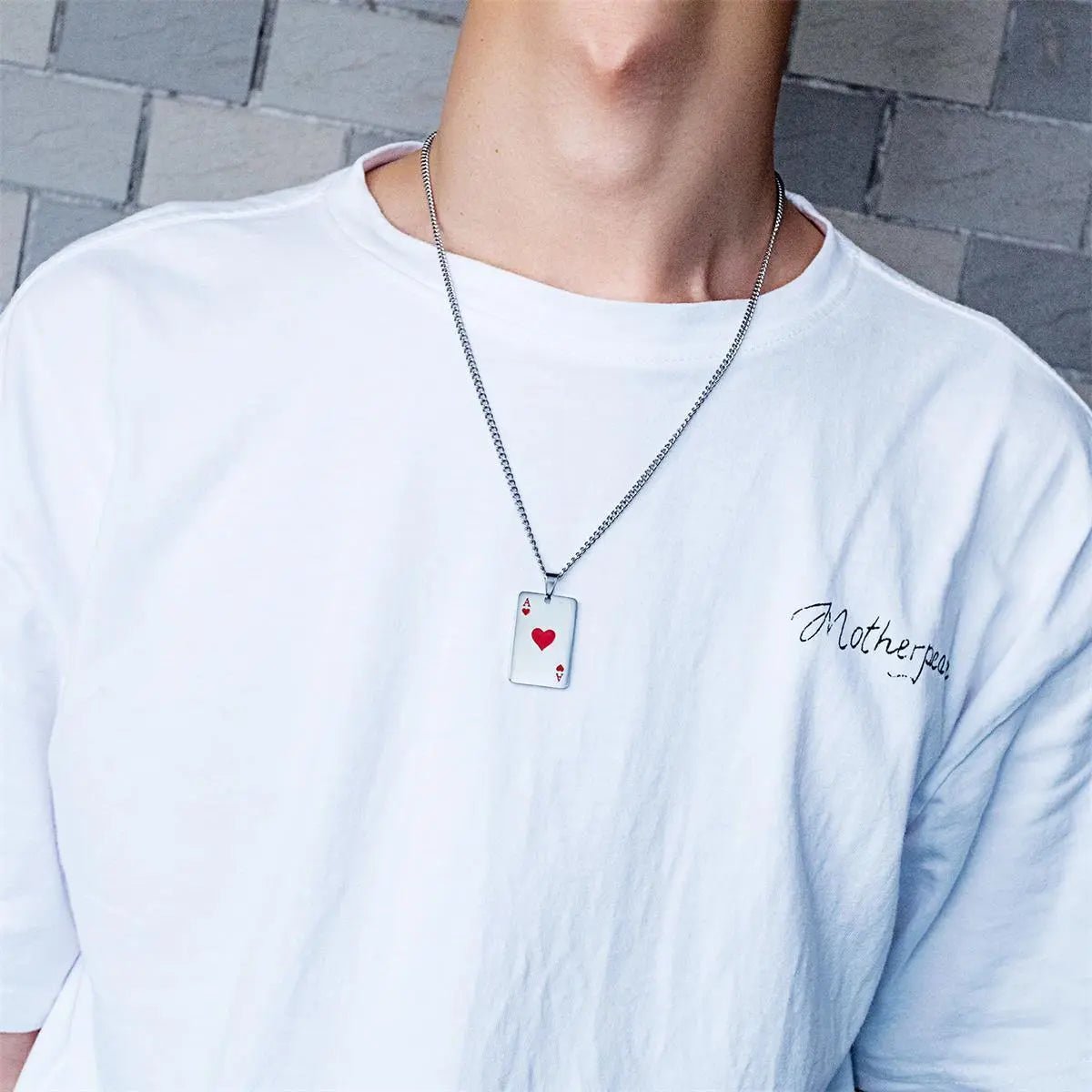 Men Poker Red Heart Pendant Necklace - Mishastyle