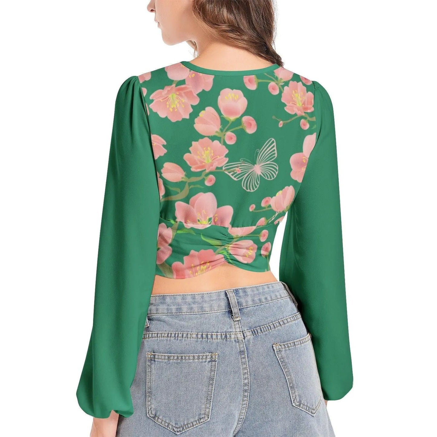 Misha Vintage Deep V-Neck Crop Top - Garden - Mishastyle