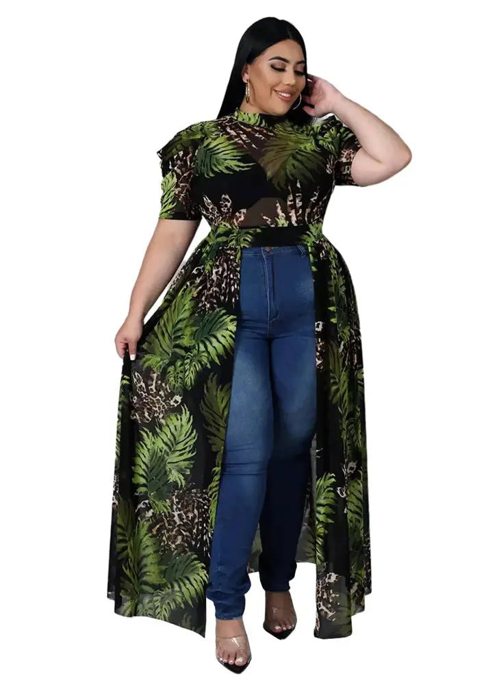 Plus Size Sexy Chiffon Puff Short Sleeve Mesh Tops - Mishastyle