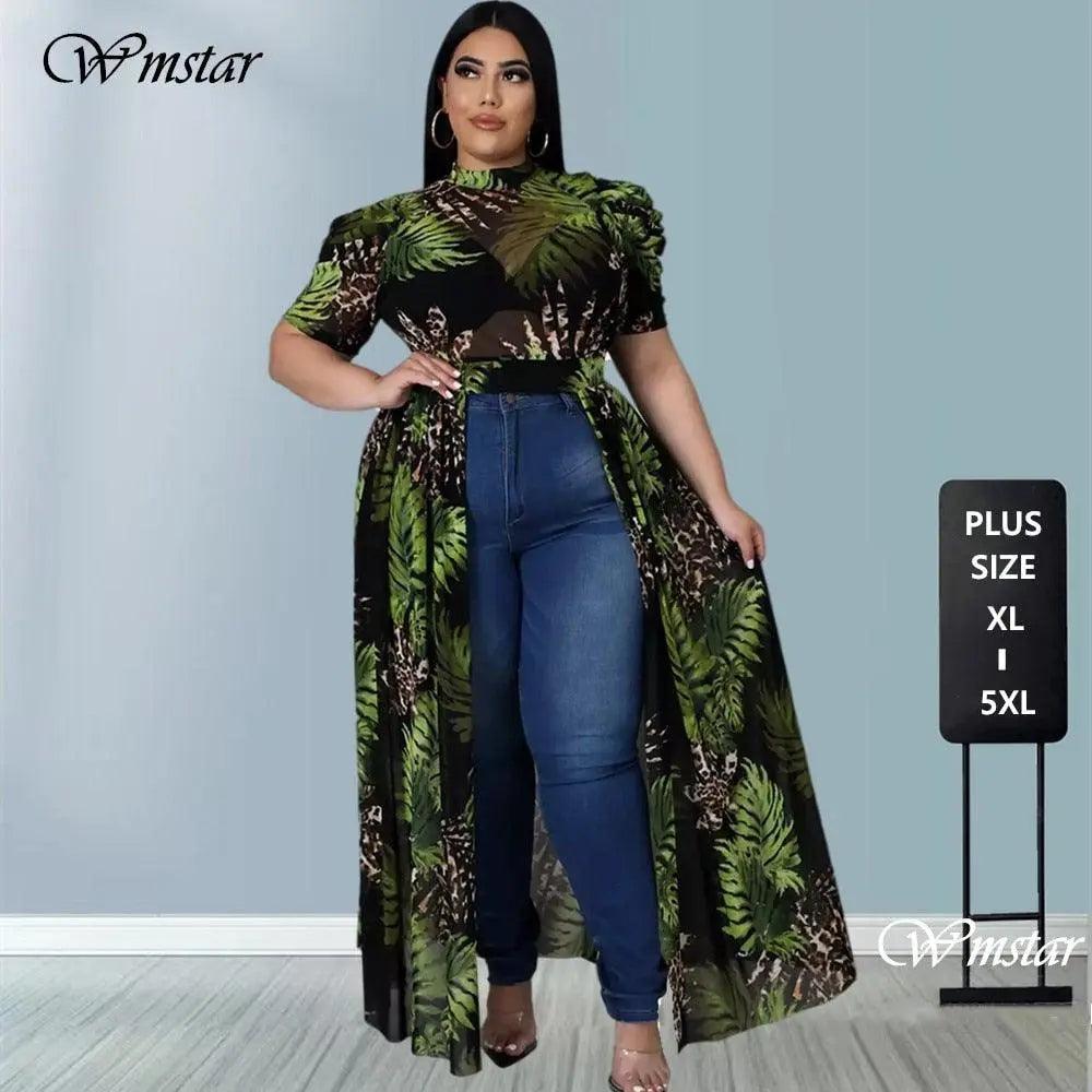 Plus Size Sexy Chiffon Puff Short Sleeve Mesh Tops - Mishastyle