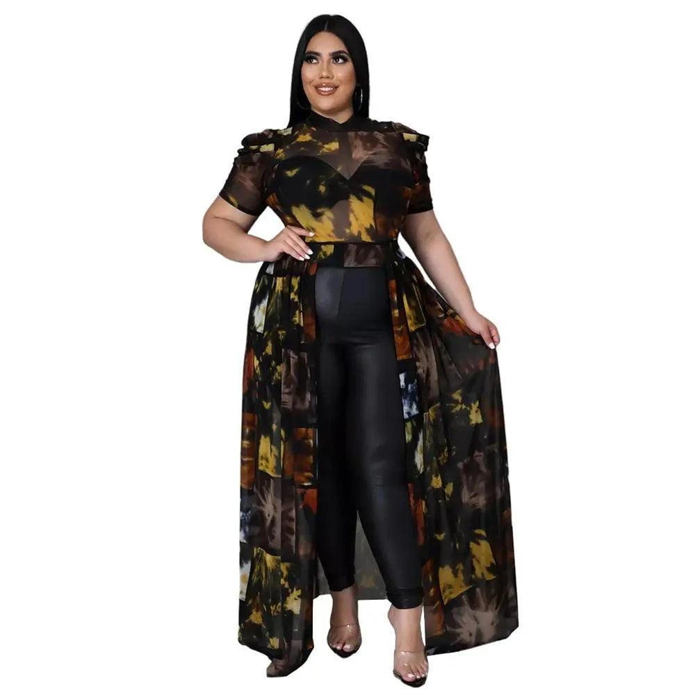 Plus Size Sexy Chiffon Puff Short Sleeve Mesh Tops - Mishastyle