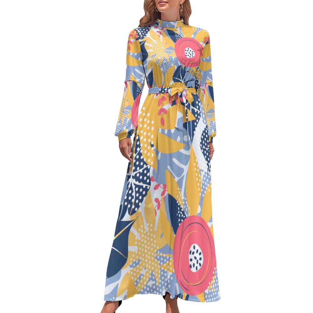 Women's Long Sleeves High Neck Casual Dress - Mishastyle