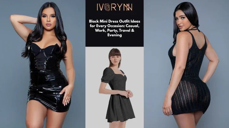 Three women modeling different black mini dresses, showcasing stylish outfit ideas from Ivorynn.