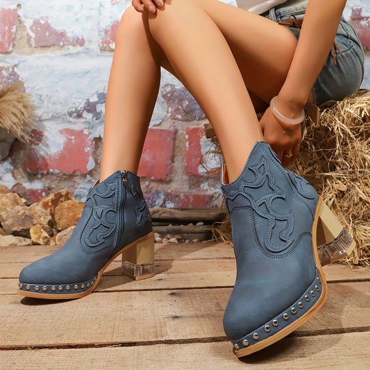 Elegant High Heels Chunky Royal Blue Platform Boot
