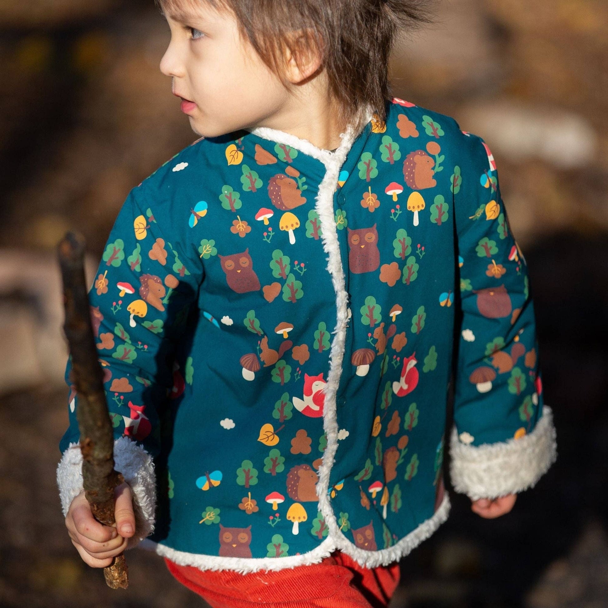 Kids Enchanted Forest Reversible Organic Cotton Sherpa Cosy Jacket