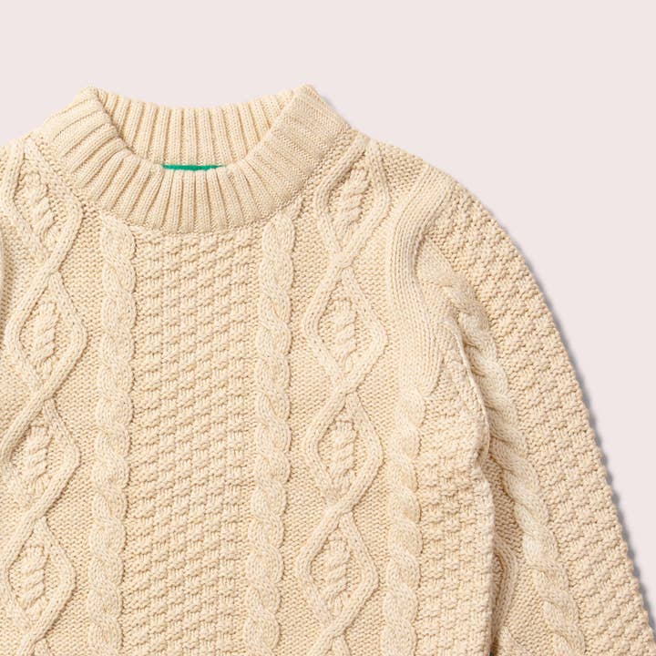 Little Green Radicals Organic Cotton Oatmeal Aran Snuggly Knitted Jumper