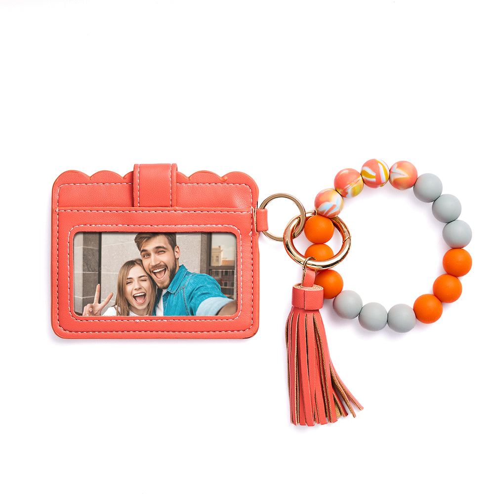 Personalize Orange PU Leather Wallet With Beaded Bracelet