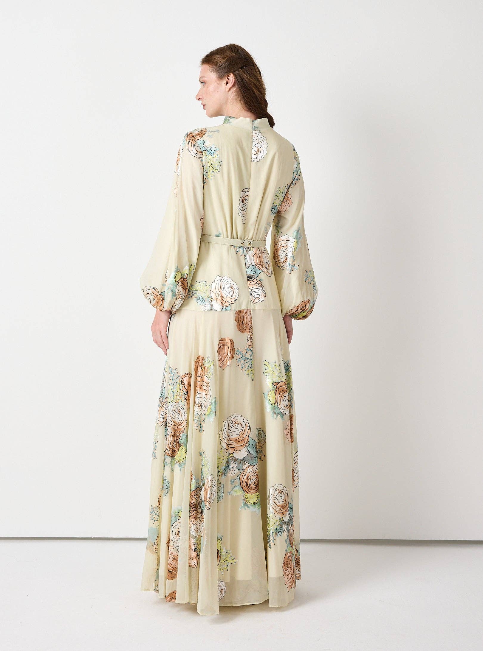 Wholesale Floral Belted Devoré Velvet Effect Maxi Dress for Women