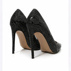 Embossed Snake Ultra High Heels Black Pumps