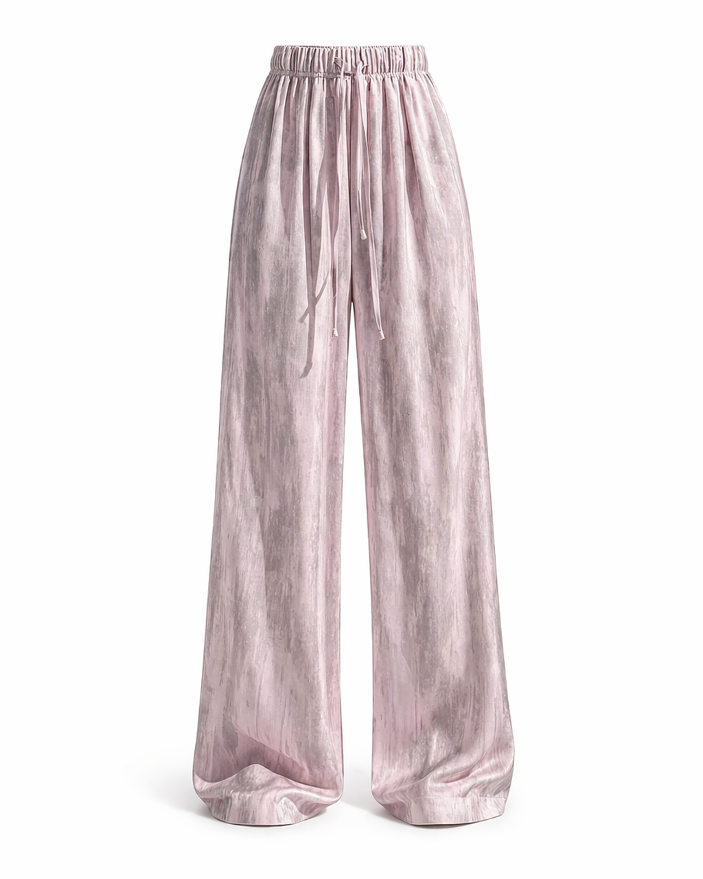 Loose Sstraight Silk Satin Wide Leg Pink Trousers