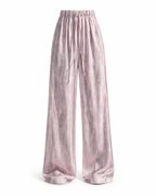 Loose Sstraight Silk Satin Wide Leg Pink Trousers