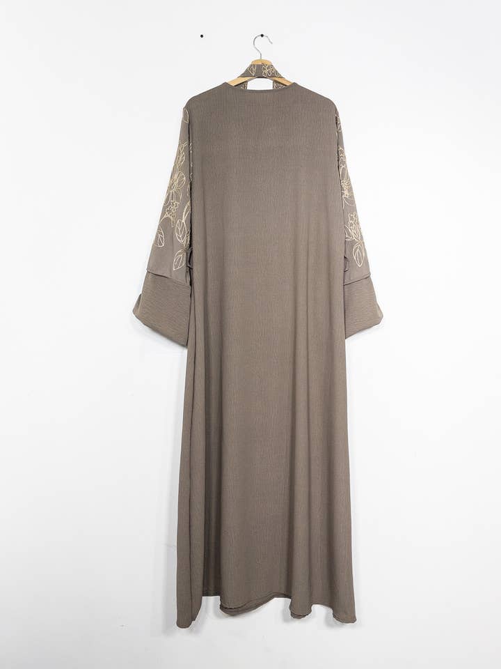 Elegant Floral Embroidered Abaya Dress with Matching Belt and Cream Lining