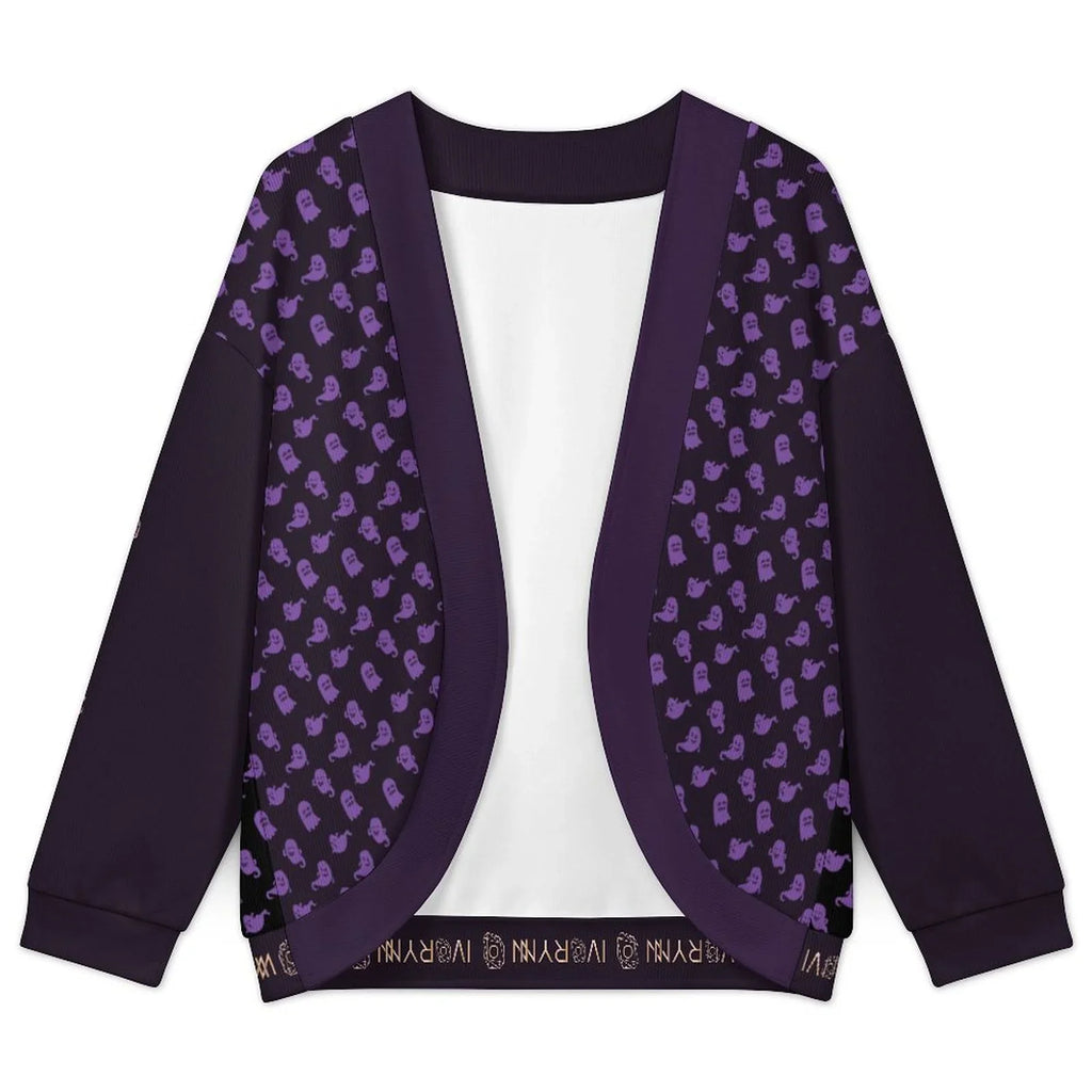 Halloween Ghost Drop Shoulder Knitted Eerie Black Cardigan