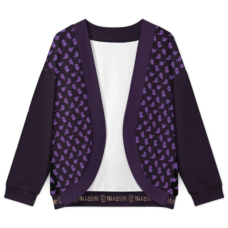 Halloween Ghost Drop Shoulder Knitted Eerie Black Cardigan