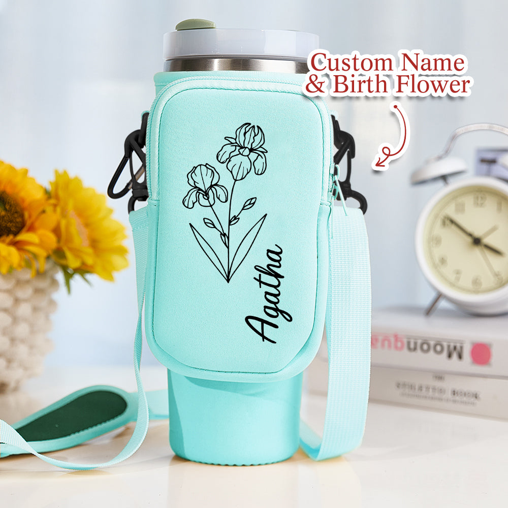 Birth Flower Waterproof Bottle Carrier Tumbler Bag