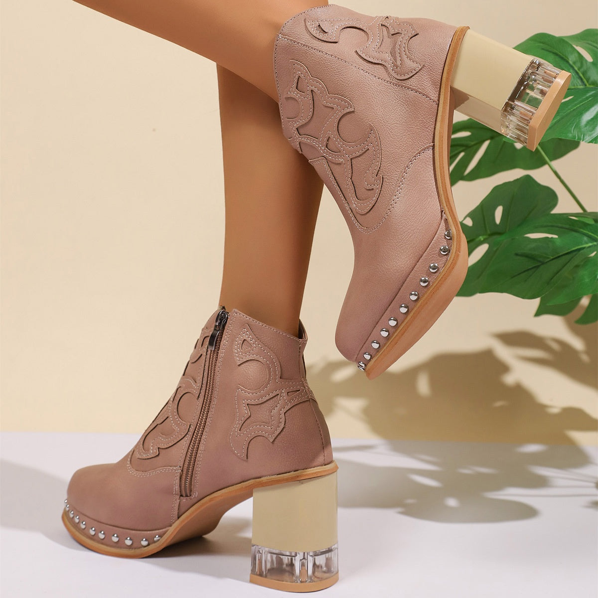 Elegant High Heels Chunky Pink Platform Boot