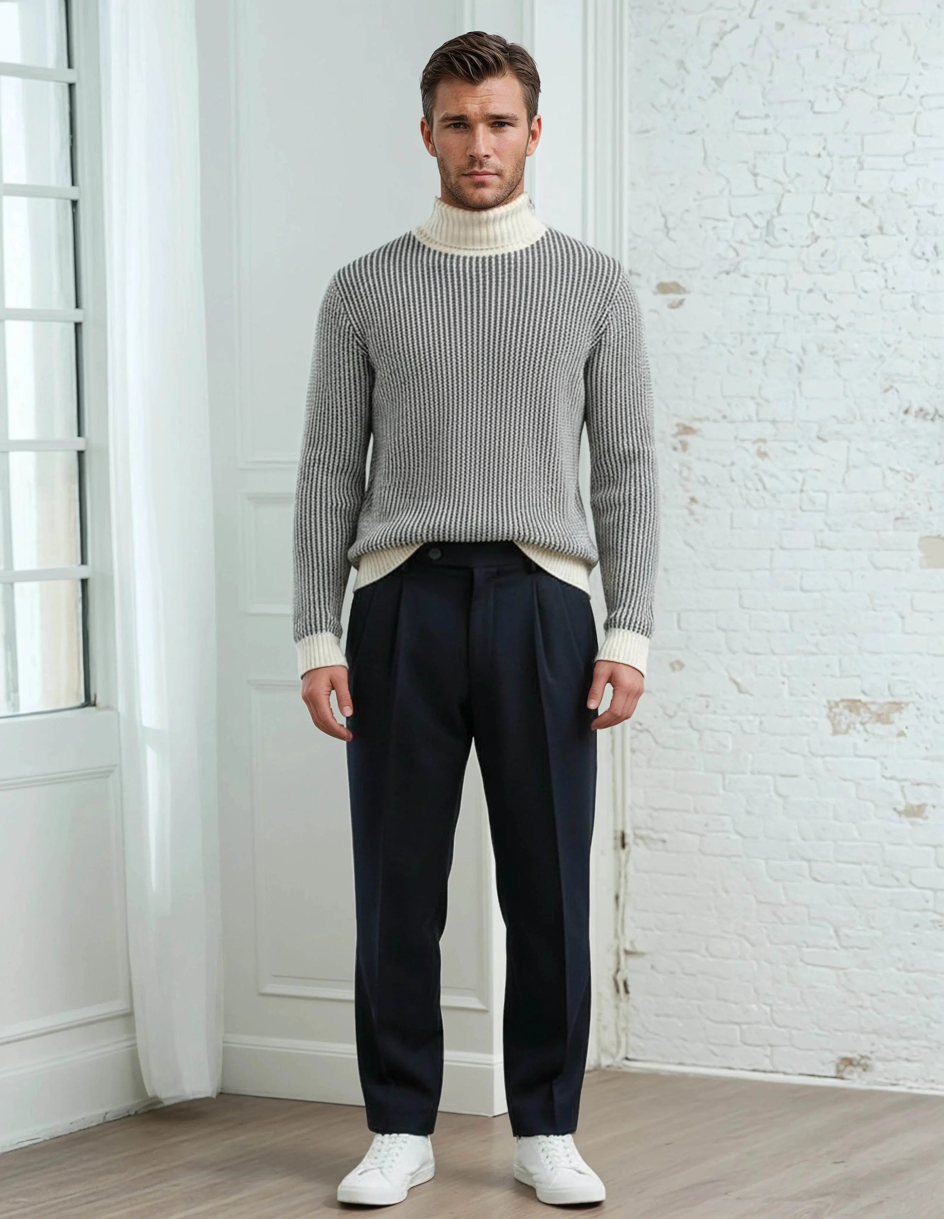 100% Cotton Beige Knitted Sweater - IVORYNN