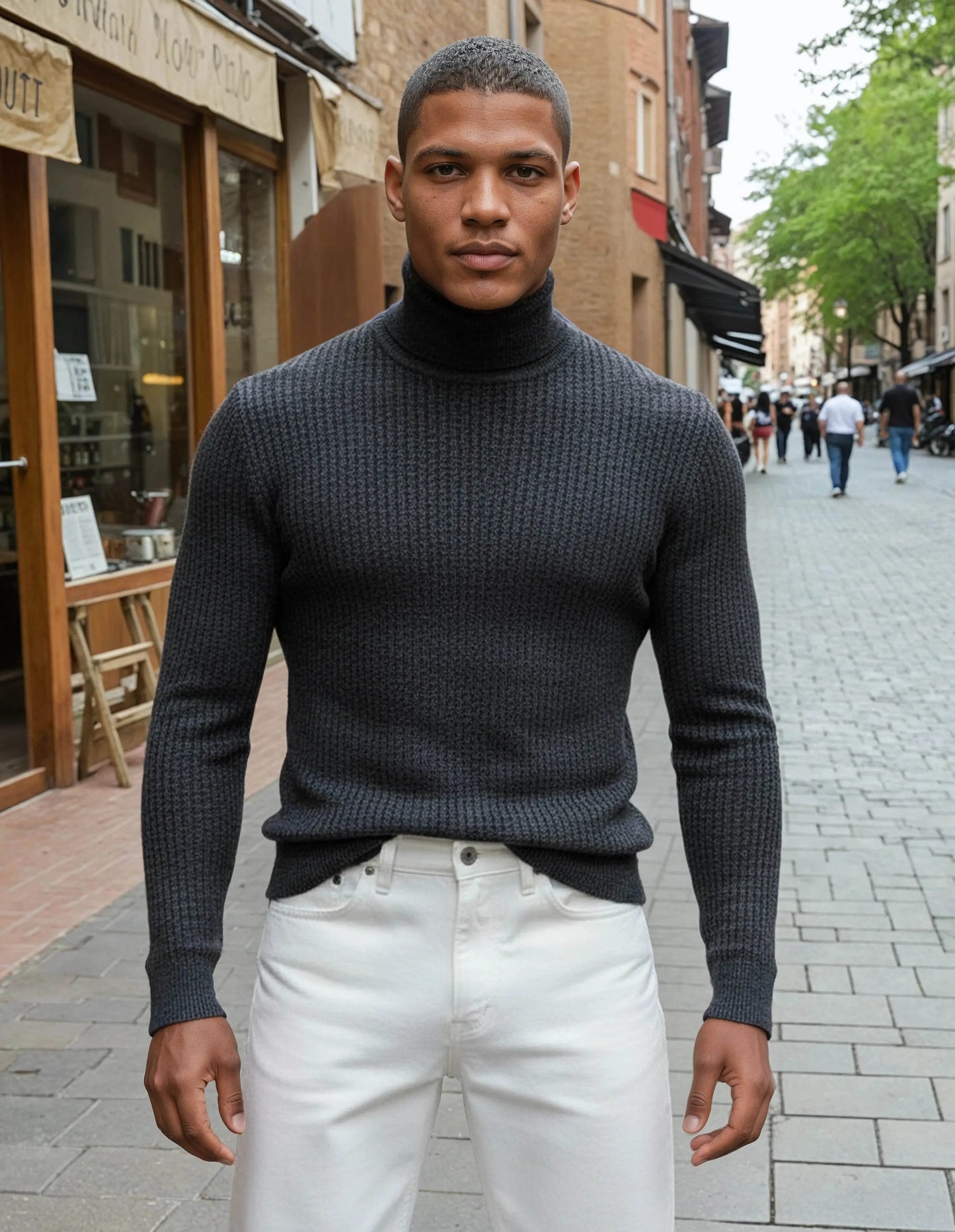 100% Cotton Black Knitted Sweater - IVORYNN