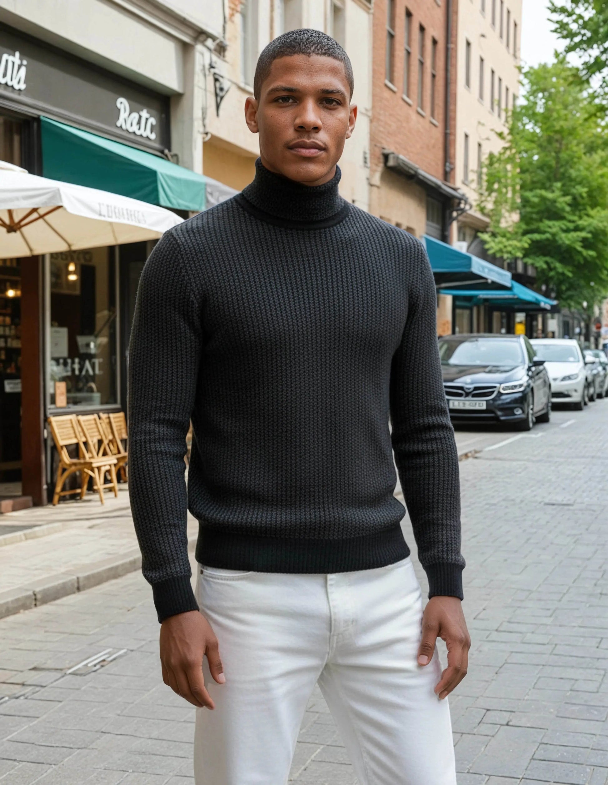 100% Cotton Black Knitted Sweater - IVORYNN