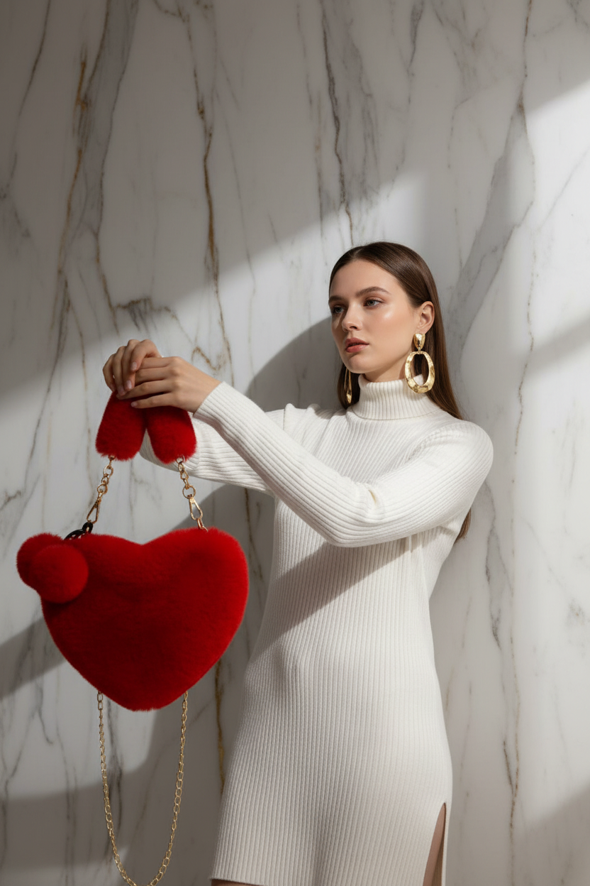 Korean Style Red Love Chain Fluff Bag