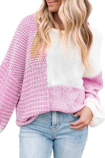 Tie Back Drop Shoulder Pink Knit Sweater