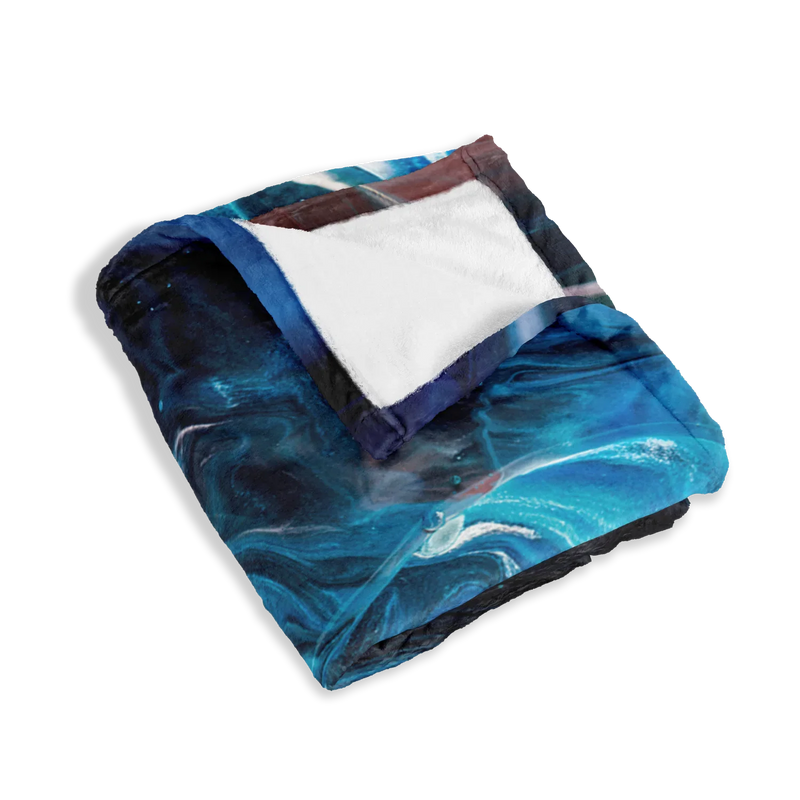 Deep Waves Deep Sea Blue Flannel Blanket