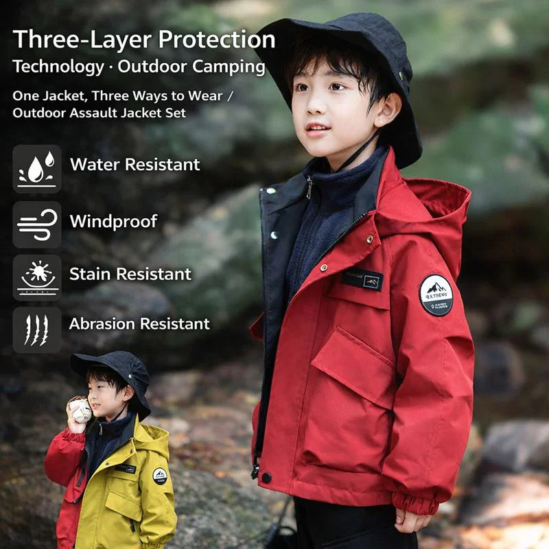 Three-in-One Boys Windbreaker Red Coat
